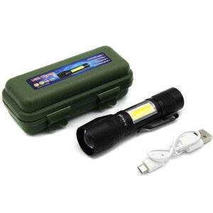 Світлодіодний ліхтарик Bailong Police COB USB BL-513 у пластиковому чохлі | Ручний ліхтар на акумуляторі
