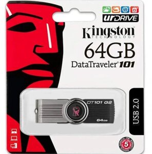 Флеш-накопичувач USB 64Gb Kingston DT101 Чорний | Флешка для ПК