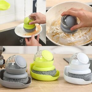Губка-щітка для посуду дозатором рідини для мила AND-14-20 | Кухонна мочалка для сковорідок та каструль
