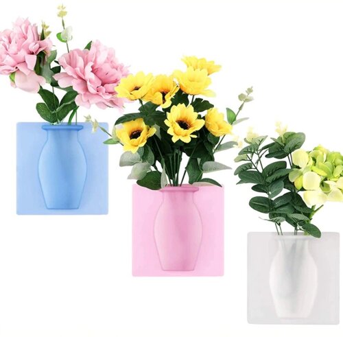 Ваза силіконова для квітів липка, три кольори, 15х15 см | Ваза для квітів | Декоративна ваза