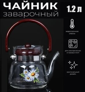 Заварник скляний 1.2 л FlorA UN-1184 | Чайник заварочний із металевим ситом