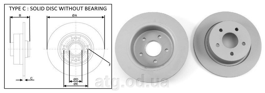 Диск гальмівний задній Ford Escape USA13-16 AV612A3315BA, AV612A315BA від компанії ATG-Parts - запчастини кузова та оптика - фото 1