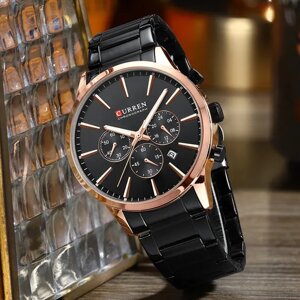 Годинник чоловічий чорний кварцовий на браслеті Curren чоловічий сталевий наручний годинник із датою класичний хронограф