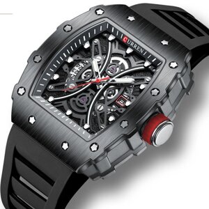 Годинник чоловічий чорний наручний з датою оригінальний Curren, модний чоловічий годинник скло мінеральне ударостійкий