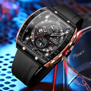 Годинник чоловічий чорний чорний прямокутний з датою хронографом Curren, наручний кварцовий годинник з ремінцем для