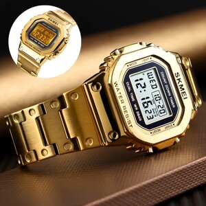 Годинник чоловічий електронний сталевий наручний сталевий кольору золота з підсвічуванням з нержавіючої сталі