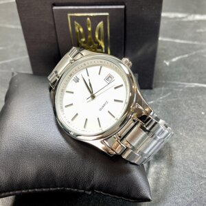 Годинник чоловічий із датою сталевий на браслеті з Гербом Patriot, сріблястий годинник із неіржавкої сталі наручний