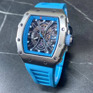 Годинник наручний чоловічий стильний оригінальний літній Curren, синій годинник кварцовий чоловічий на силіконовому
