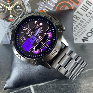 Чорні Smart Watch чоловічі розумні смарт годинники з чорним залізним ремінцем з функцією дзвінків Modfit Combat Pro