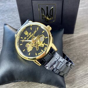 Наручний чоловічий годинник з гравіюванням механічний Patriot, класичний чоловічий годинник із символікою українською