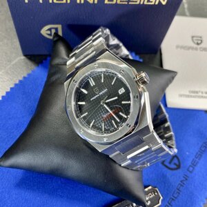 Механічний сталевий годинник із чорним циферблатом Pagani Design водонепроникний наручний годинник чоловічий із датою