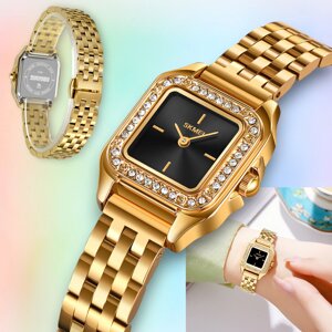 Модний жіночий золотий годинник з браслетом квадратний Skmei Gold Стильний металевий кварцовий годинник жіночий