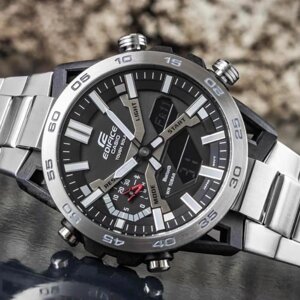 Чоловічий годинник Casio Edifice Bluetooth оригінал сталевий на браслеті водонепроникний з будильником ECB-2000