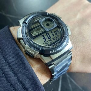 Чоловічий годинник Casio оригінал електронні водонепроникні з будильником підсвічуванням сталевий браслет Касіо