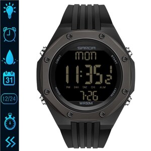 Наручний годинник з підсвічуванням електронний тактичний Sanda Timer, електронний чорний годинник з таймером