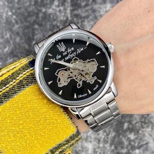 Патріотичний наручний чоловічий годинник з гравіюванням, чоловічий круглий наручний годинник сталевий механічний