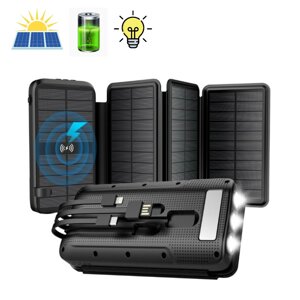 Power bank сонячна батарея повербанк бездротова зарядка портативний зарядний пристрій 20000mAh ліхтарик бездротова