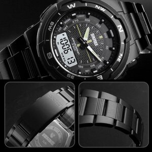 Протиударний наручний годинник чоловічий Skmei 1370, годинник на сталевому браслеті чорний