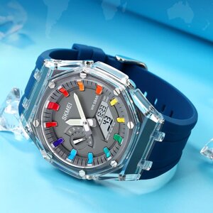 Синій наручний годинник водонепроникний і протиударний Skmei 2100 чоловічий годинник з підсвічуванням будильником