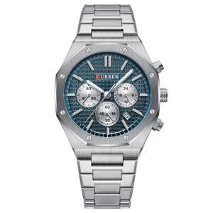 Сталевий чоловічий кварцовий годинник на браслеті з датою Curren, сріблястий модний чоловічий годинник із хронографом