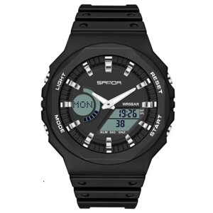 Водонепроникний годинник з підсвічуванням протиударні Sanda, водостійкий годинник чоловічий чорний наручний спортивний