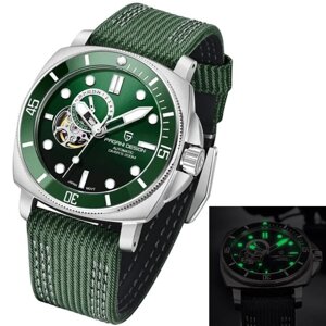 Водонепроникний чоловічий годинник механічний з автопідзаводом зелений, наручний годинник механічний з ремінцем