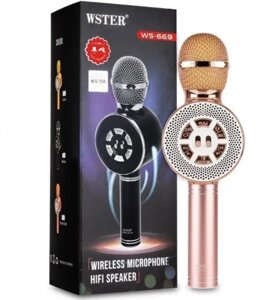 Дитячий мікрофон з функцією караоке USB, microSD, AUX, Bluetooth Wster WS-669 Рожевий | Бездротової мікрофон