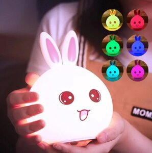 Силіконовий нічник світильник Зайчик дитячий LED-лампа 7 кольорів акумуляторний | LED нічник | Дитячий нічник