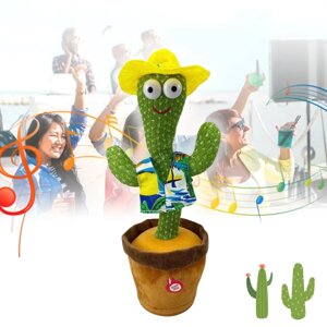 Танцюючий кактус Dancing Cactus Жовтий капелюшок | Повторюшка, що співає кактус із підсвіткою