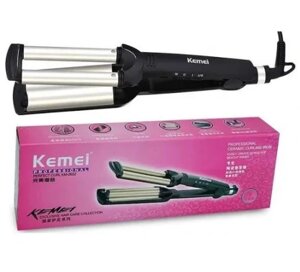 Потрійні щипці плойка для укладання волосся Kemei JFO KM-2022 чорна | Прилад для локонів | Плойка 3 хвилі