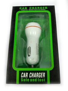Зарядка автомобільна CAR CHARGER 12V 2 USB кругла біла з смужкою