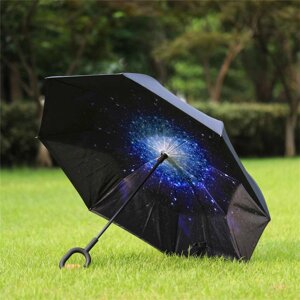 Парасолька Lesko Up-Brella Зоряне небо складаної парасольки у зворотному напрямку довга ручка антизонт