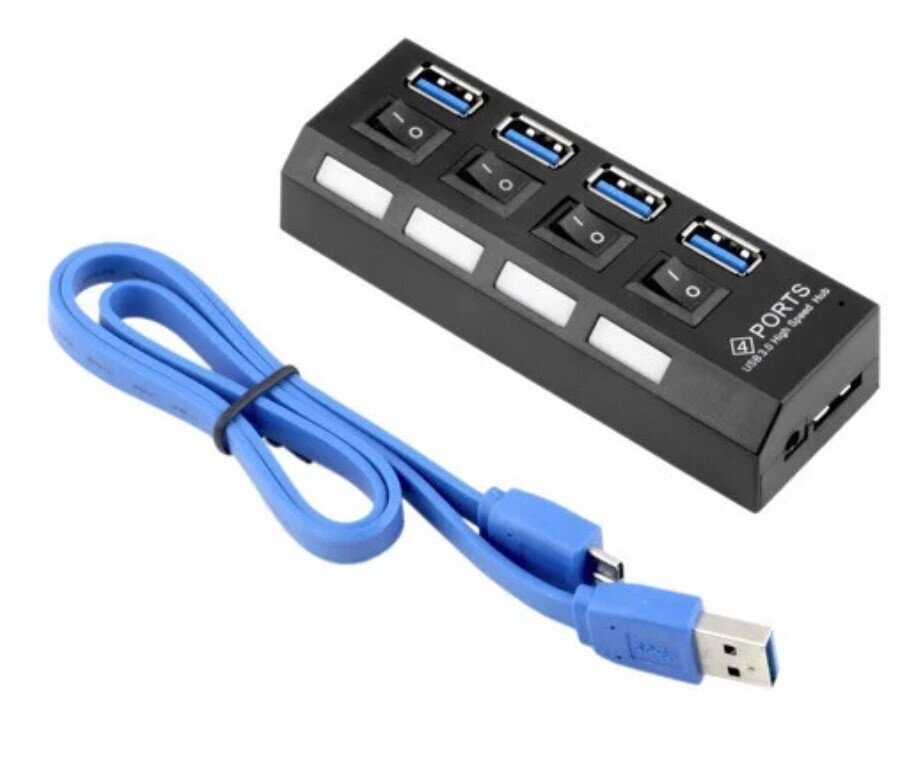 4-портовий USB 3.0 хаб з вимикачами до 5 Гбіт/з, USB-розгалужувач, Подовжувач хаб usb 3.0 від компанії Show Market - фото 1