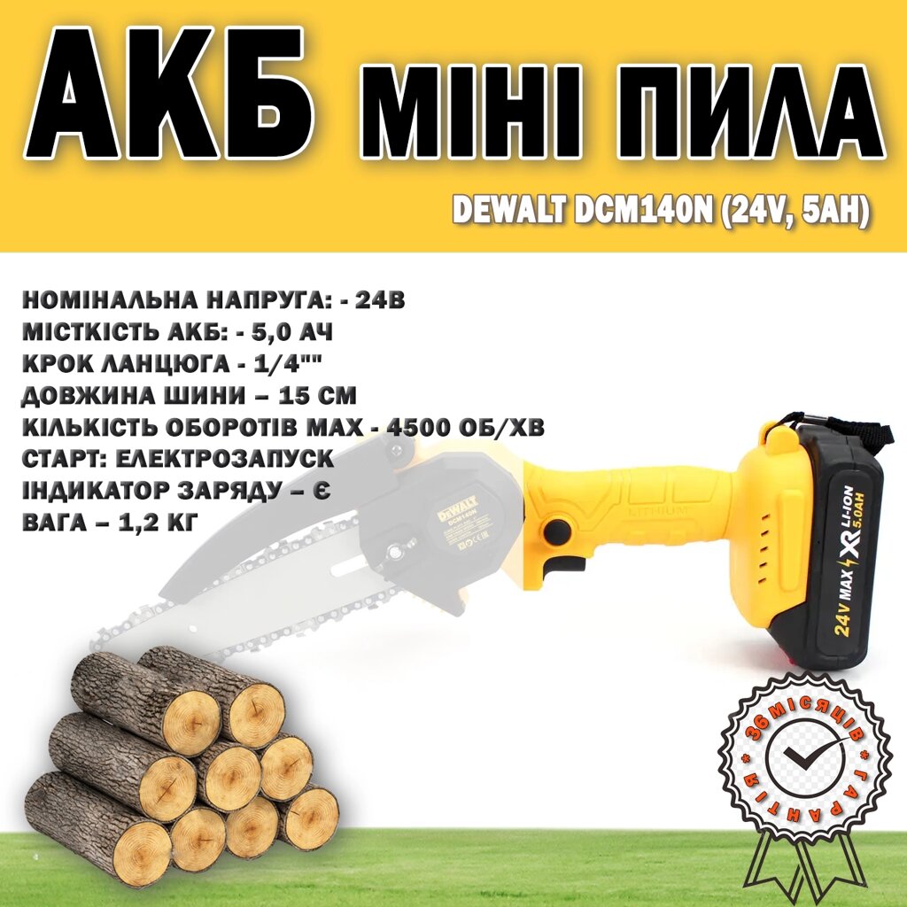 Акумуляторна мініпила DeWalt DCM140N (24 V, 5 AH), Акумуляторна ланцюгова пила 1/4" в кейсі від компанії Show Market - фото 1