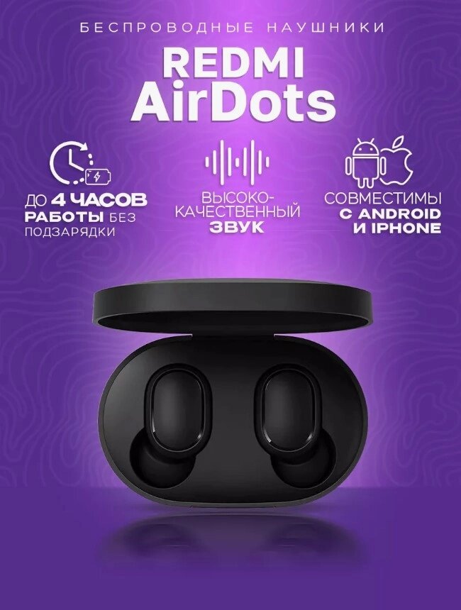 Бездротові навушники RedMi AirDots A6SEarbuds (сині), Бездротова гарнітура, Навушники в боксі від компанії Show Market - фото 1