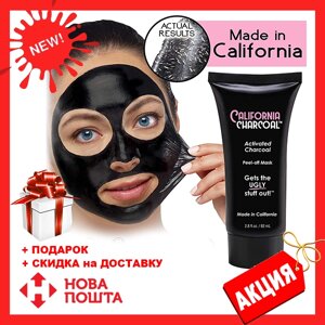 Чорна маска - плівка для очищення пір з деревним вугіллям California Charcoal Face Mask, маска від чорних крапок