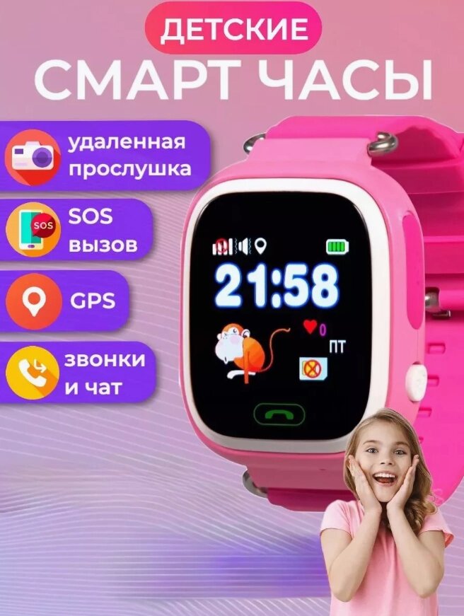 Дитячий наручний годинник Smart Q80 SIM/GPS (РОЗОВАНИЙ), Дитячий годинник-телефон, Розумний смарт-годинник від компанії Show Market - фото 1