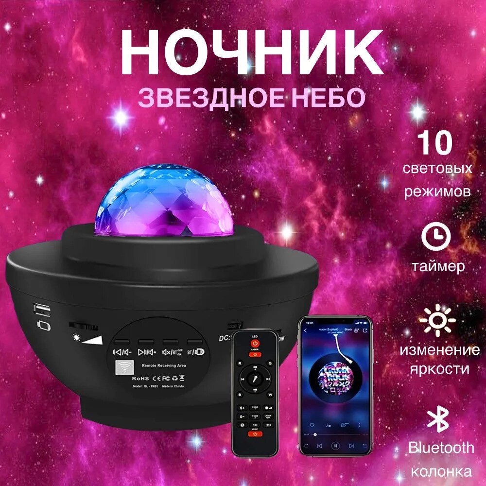 Дитячий нічник Галактика Зоряний проєктор з Bluetooth колонкою та пультом д/у LY-427, Дискошар, Світильник від компанії Show Market - фото 1