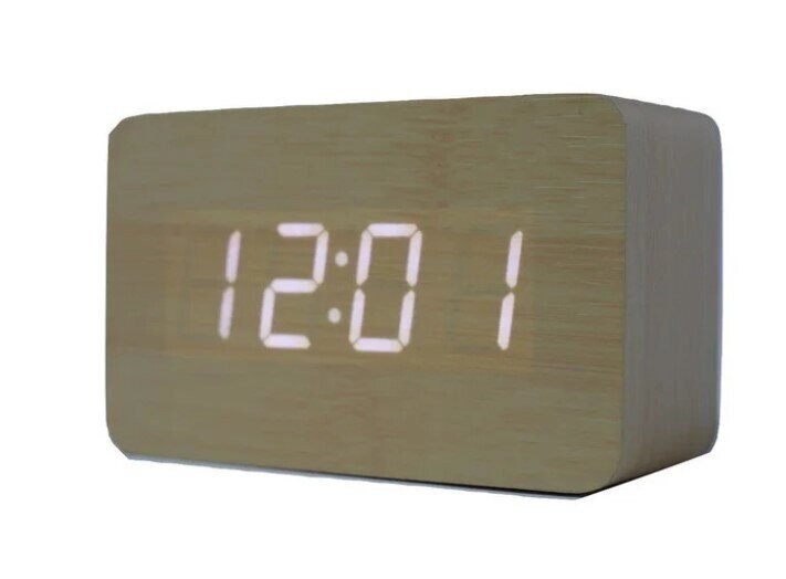 Електронні настільні годинники прямокутні маленькі LED WOODEN CLOCK VST 863-5 під дерево, Годинник-термометр від компанії Show Market - фото 1