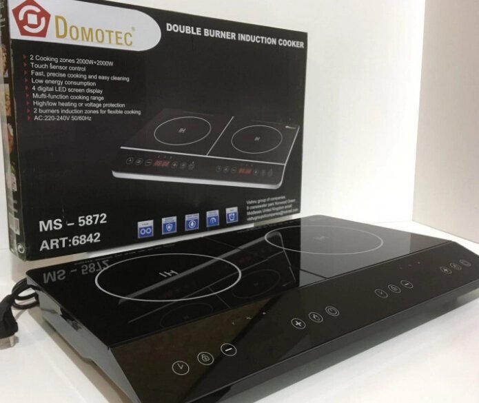 Індукційна плита на 2 конфорки Domotec MS-5872, Настільна плита 2000 W, Плита із склокераміки від компанії Show Market - фото 1