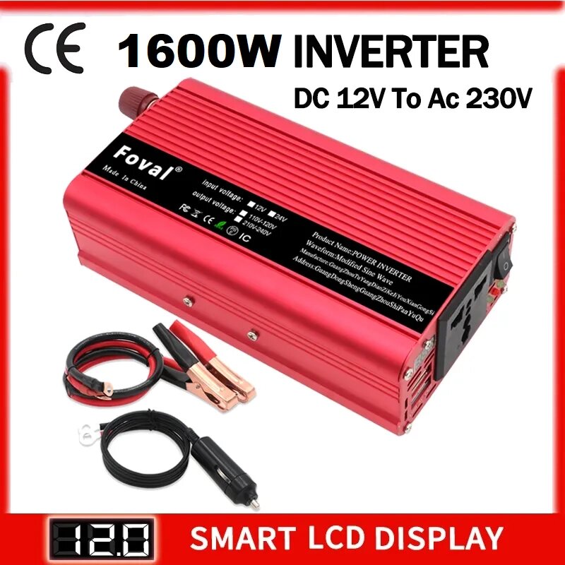 Інвертор напруги FOVAL чиста синусоїда з 12 V на 220 V 1600 W, Підвищувальний перетворювач Інвертор від компанії Show Market - фото 1