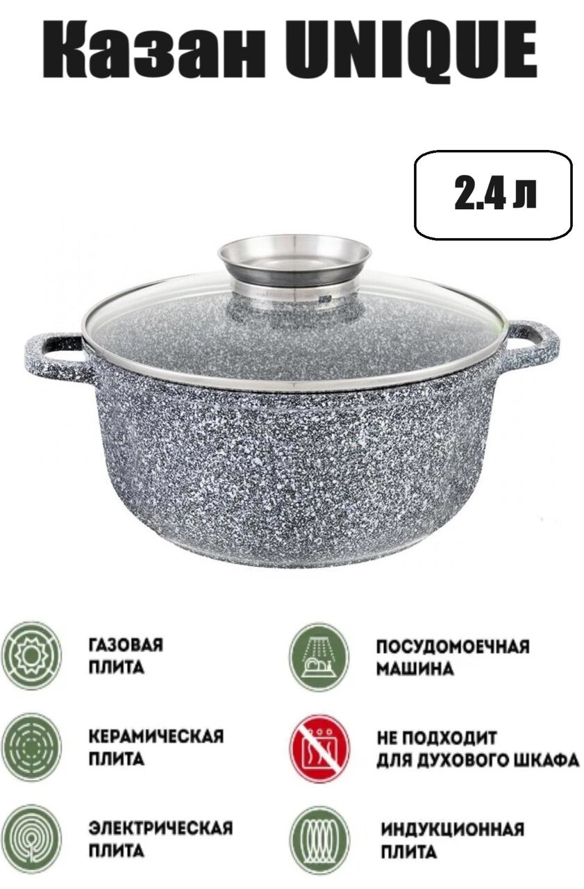 Казан із гранітним покриттям 2.4 л UNIQUE UN-5214 круглий із кришкою 20 см від компанії Show Market - фото 1