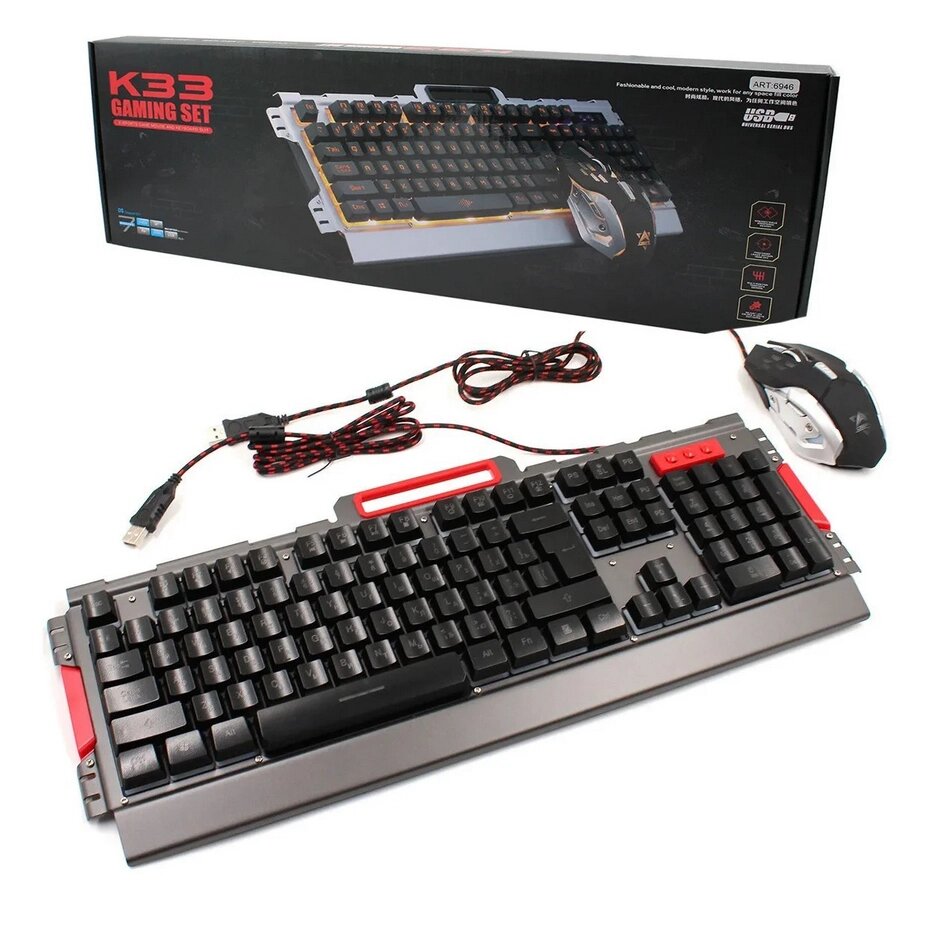 Клавіатура LED GAMING KEYBOARD+Mouse K33, Ігровий комплект клавіатура і миша від компанії Show Market - фото 1