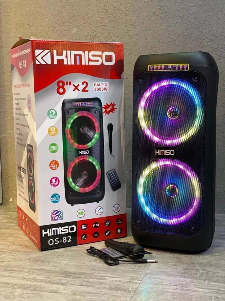 Колонка портативна акустична KIMISO QS-82 BT (8*2"BASS), Блютуз колонка, Колонка для музики від компанії Show Market - фото 1