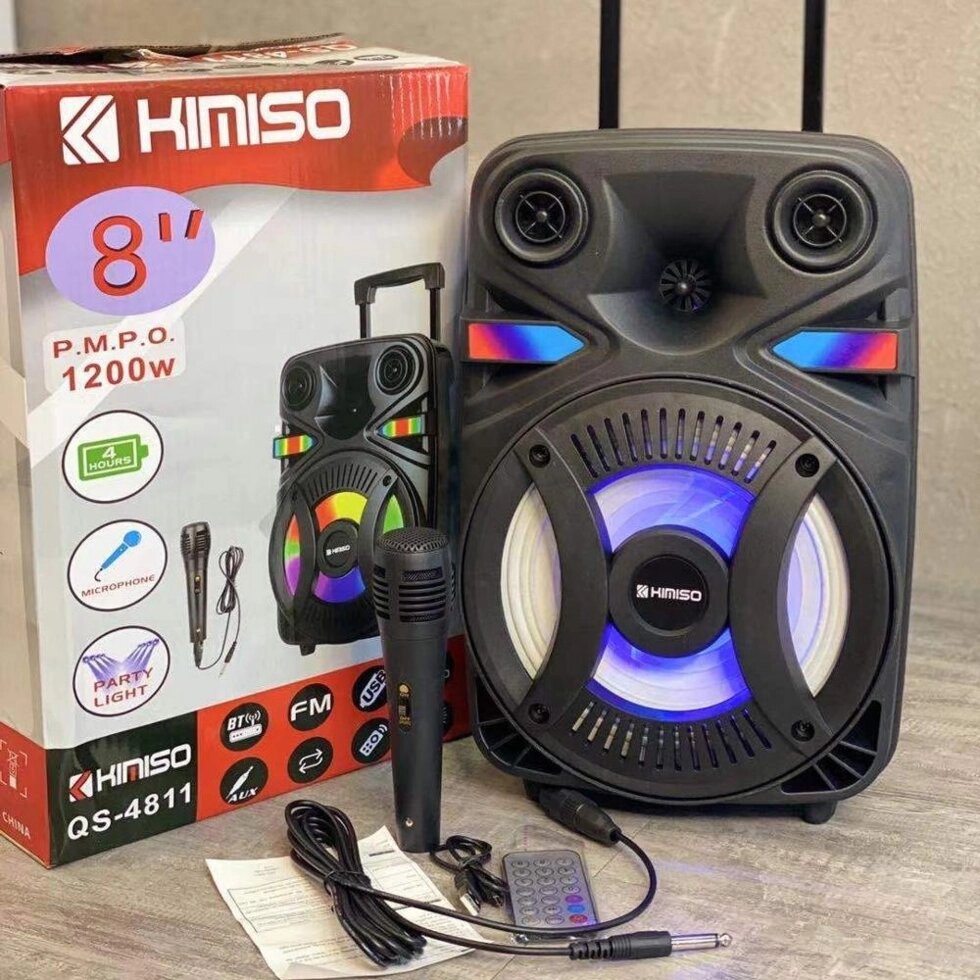 Колонка з мікрофоном Kimiso QS-4811 BT (8"BASS/1200W), Bluetooth акустика, Колонка-валіза від компанії Show Market - фото 1