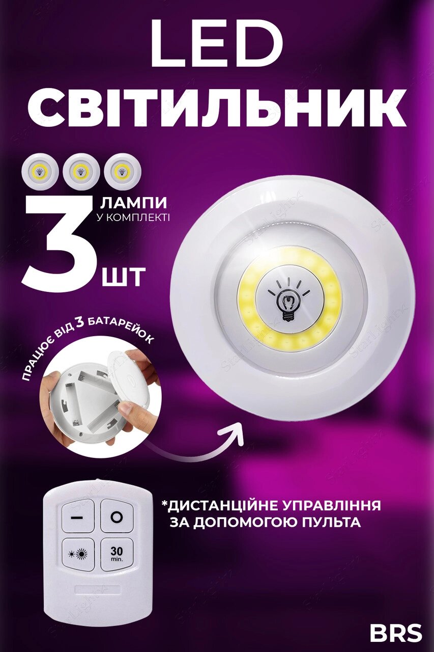 Комплект Світильників з Таймером і Пультом LED Light With Remote Control Set (3 Світильники) 4159-10 від компанії Show Market - фото 1