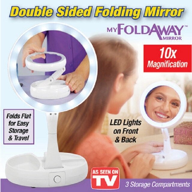 Кругле дзеркало My Fold AWAY MIRROR з підсвіткою, Дзеркало для макіяжу, Складане дзеркало з підставкою від компанії Show Market - фото 1