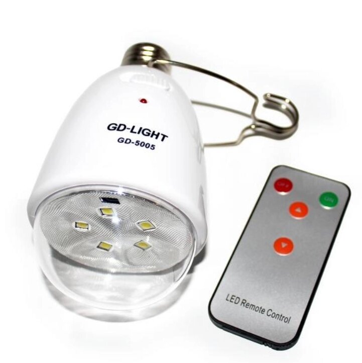 Лампа GDLIGHT GD-5005 з сонячною батареєю, Лампочка з пультом управління, Led лампа E27 від компанії Show Market - фото 1