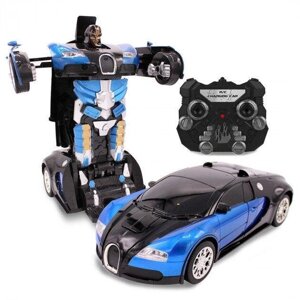 Машинка Трансформер Bugatti Car Robot Size 18 СИНЯ | Робот-трансформер на радіокеруванні 1:18