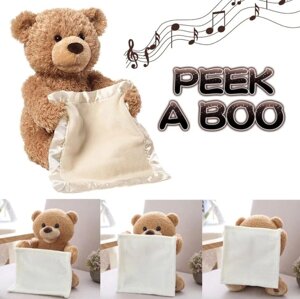 Милий ведмідь електричний музичний, 33 см | М'яка іграшка розвивальна іграшка Peek A Boo